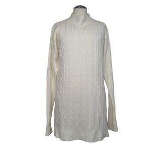 Yarnworks Mock Neck Ivory Knit Tunic Sweater Tall Medium